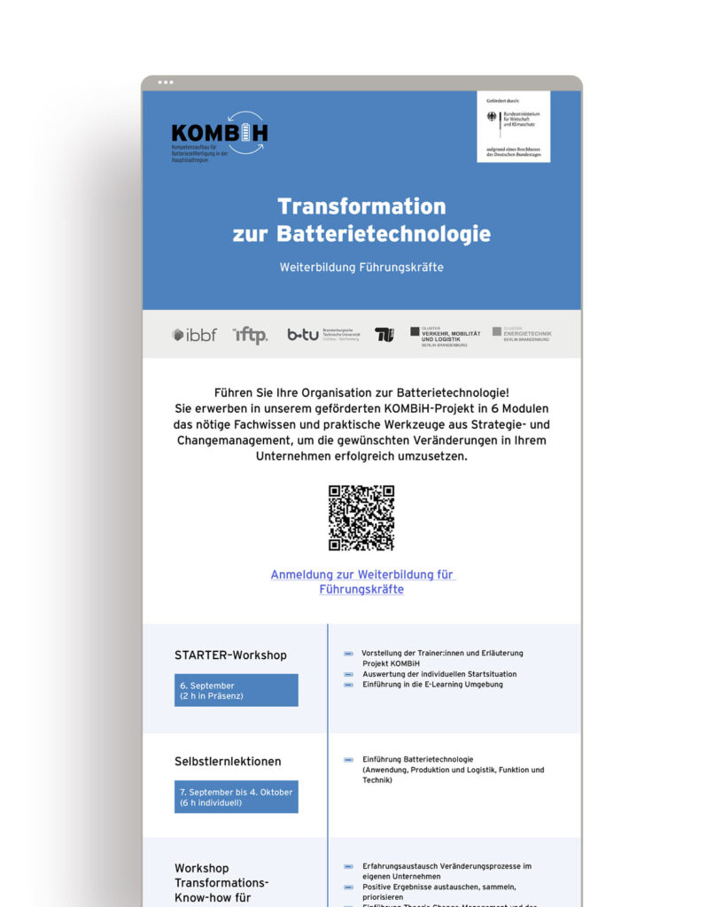 Corporate Design für Institut – Projekt KOMBiH: Ausschnitt scrollbarer Digital-Flyer