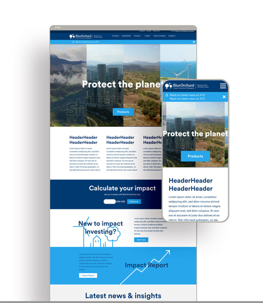 Vorschau für responsives Design für die Unternehmens-Website der Fund Manager
