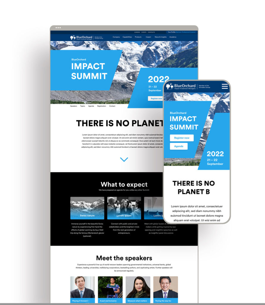 Vorschau für responsives Design einer Micro Site für die Veranstaltung ›impact Summit‹